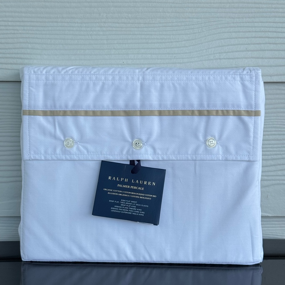 Ralph Lauren Palmer Percale King Flat Sheet Organic Cotton 464TC White NWT
